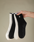 Linea Contrast Crew Grip Socks Bundle — Ivory & Black