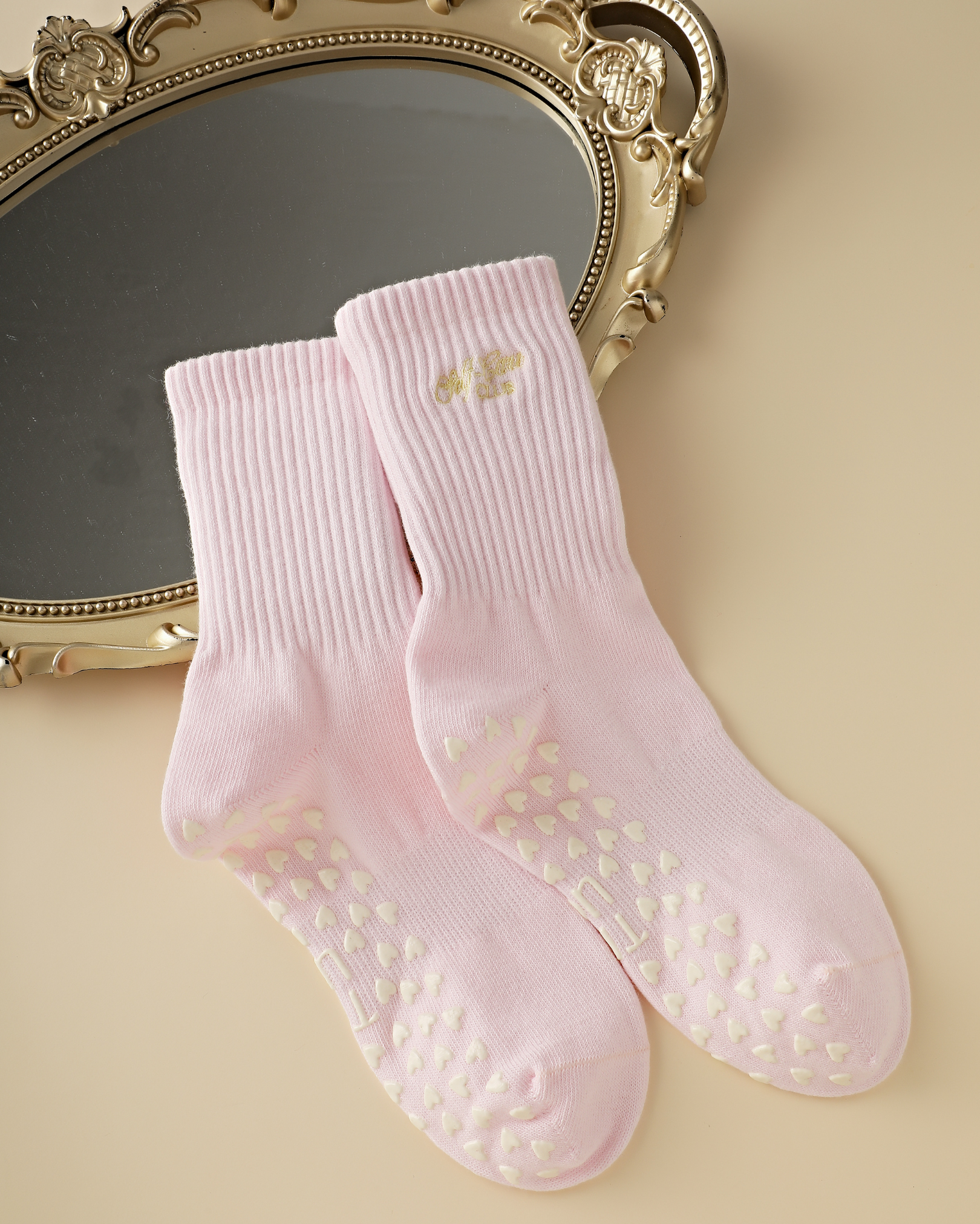 Self-Care Club Crew Grip Socks in Blush
