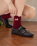 Pawliday Frilly Crew Grip Socks in Merry Maroon