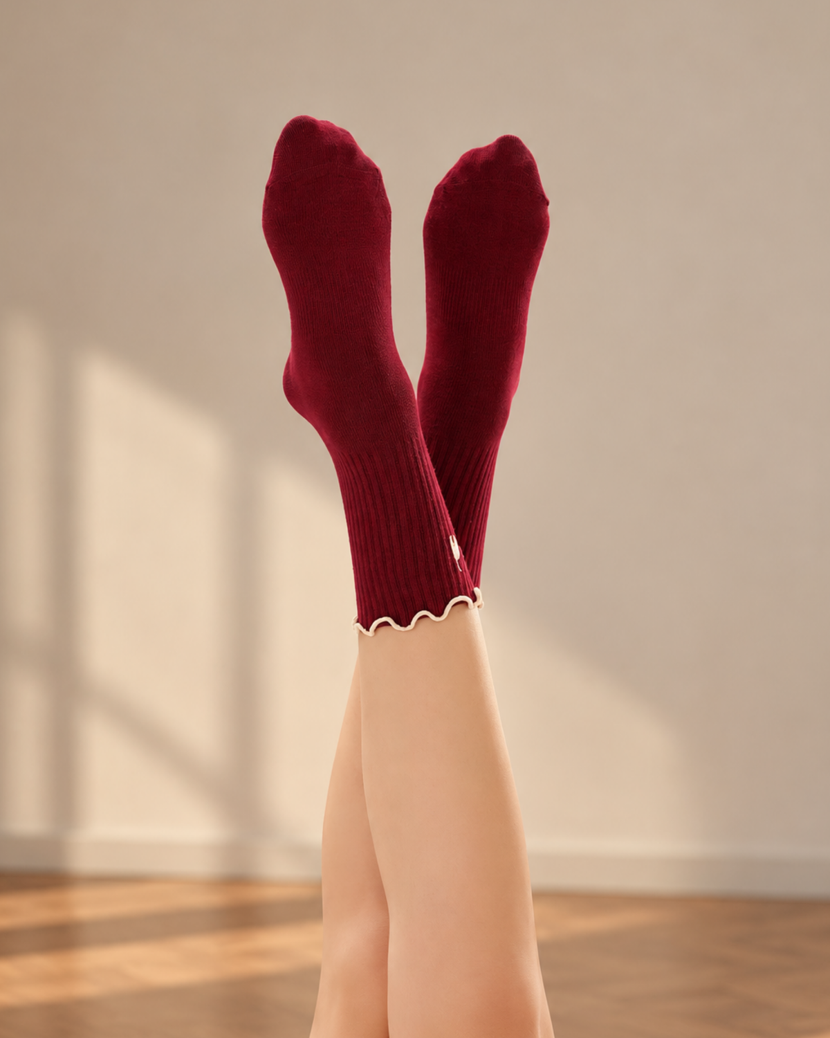 Pawliday Frilly Crew Grip Socks in Merry Maroon