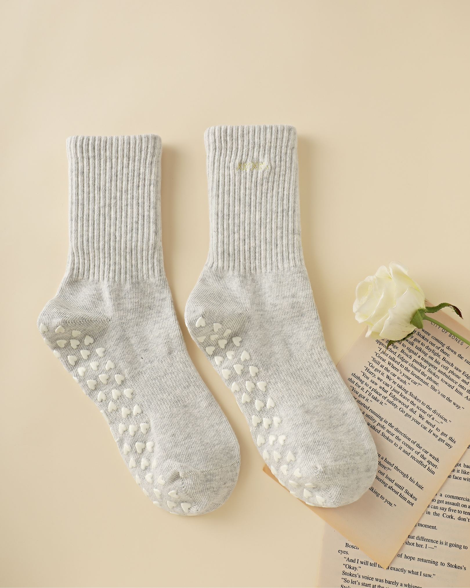 XOXO, Crew Grip Socks in Stone Grey